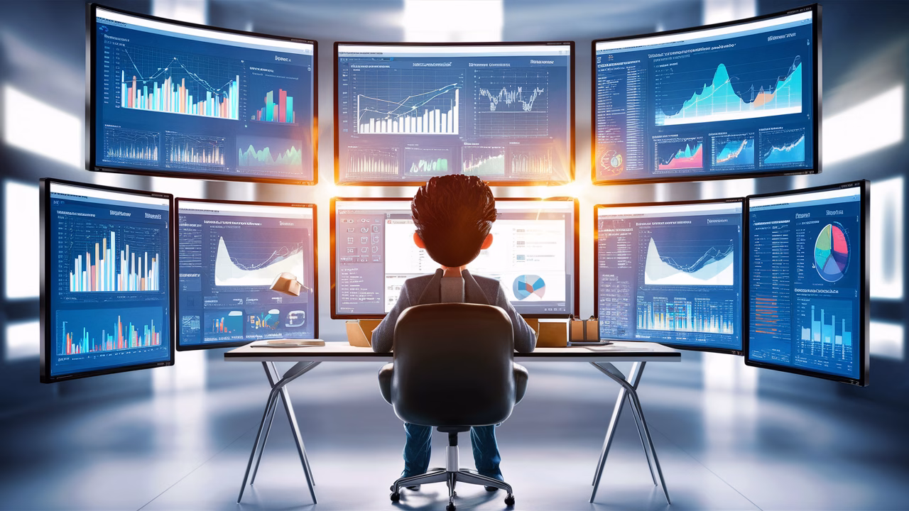 Unlock online income opportunities Person analyzing financial data on laptop, charts overlayed, lightbulb idea