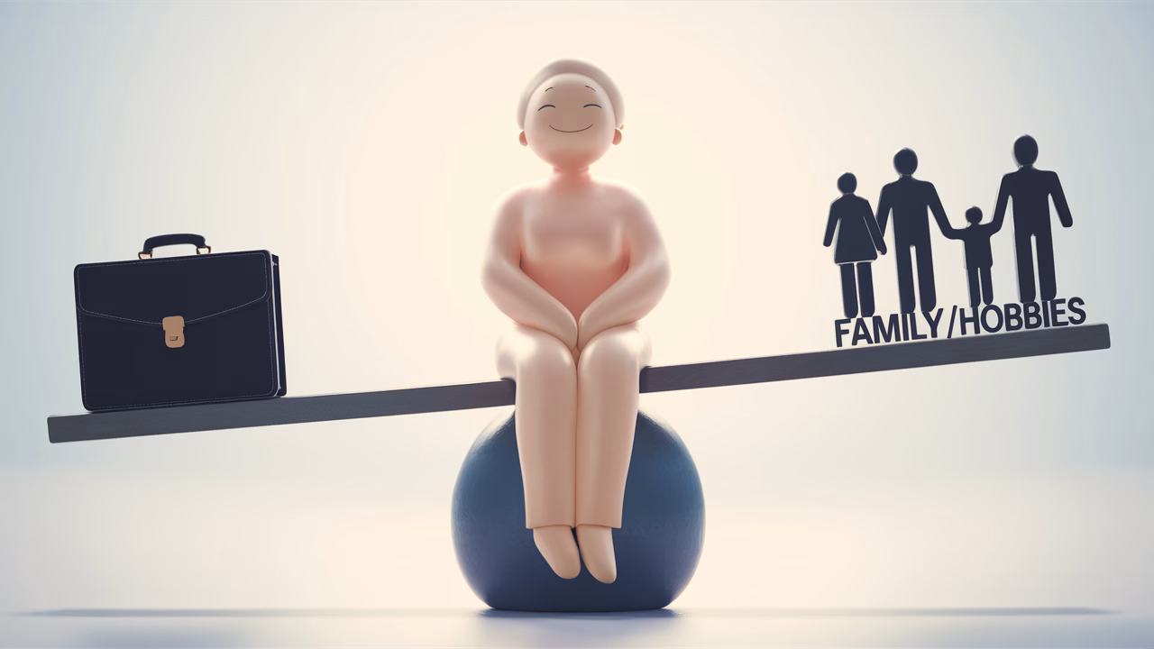 Balancing Work and Life Post-Consulting Person balancing work and personal life on a seesaw