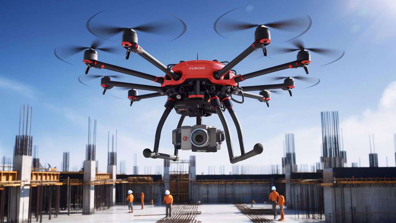 Drone mapping for construction profits Drone capturing detailed aerial footage of a construction site for mapping