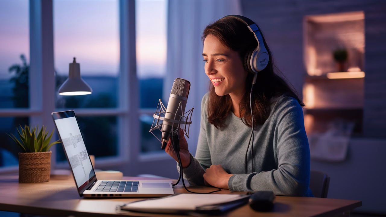 Online storyteller auditioning Voice narrator reading to mobile app