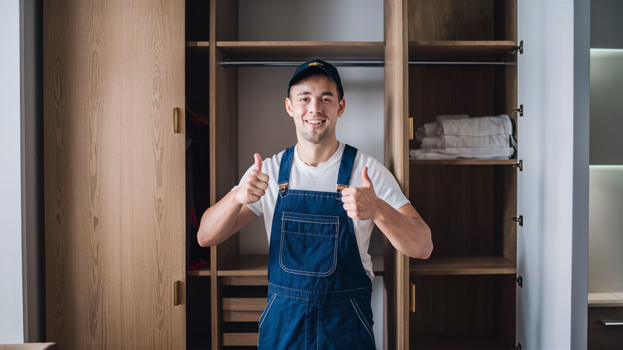 Furniture assembler giving thumbs up