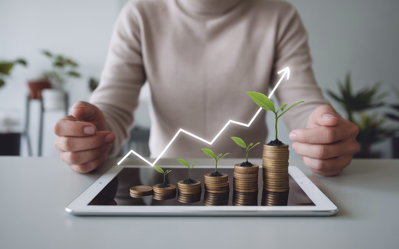 Grow your income through smart investments Person viewing investment growth, symbolizing passive income