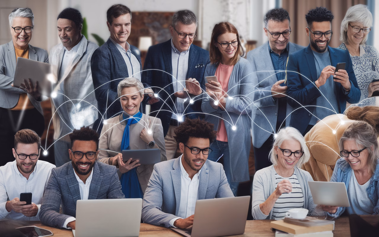 Building online connections for coaching success. Coaches networking online to expand their client base.
