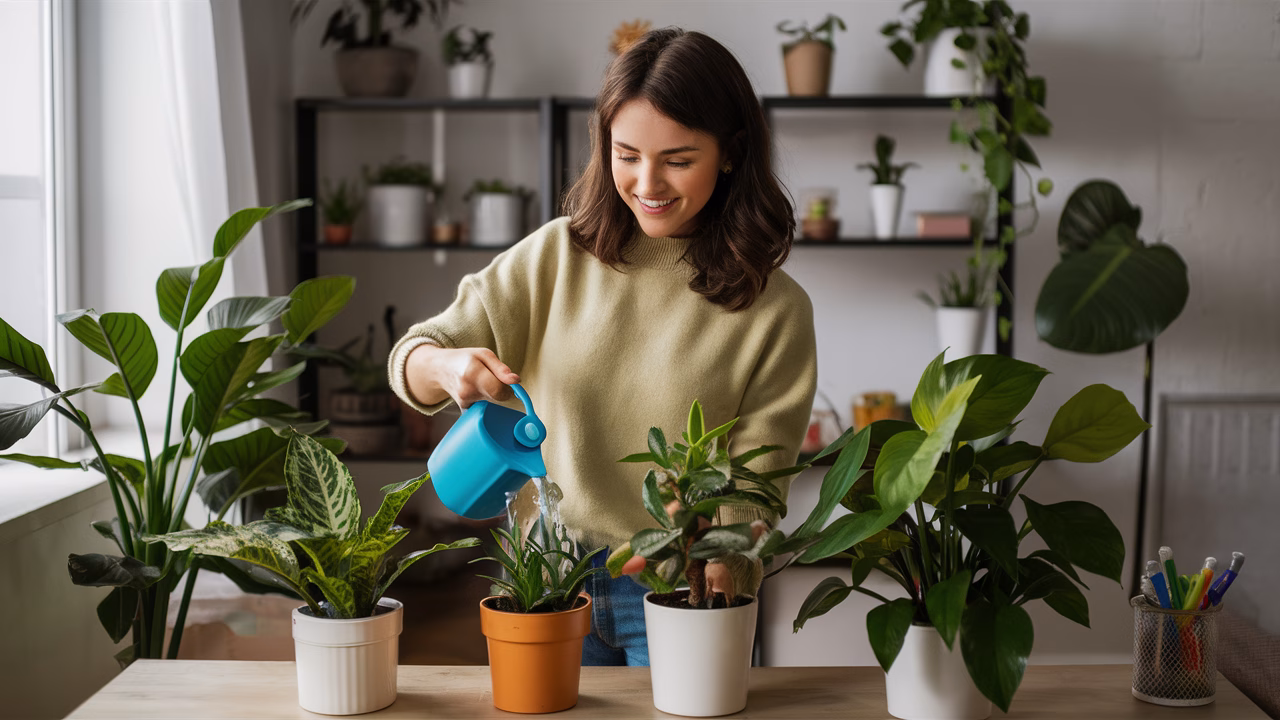 Professional caring for indoor plants