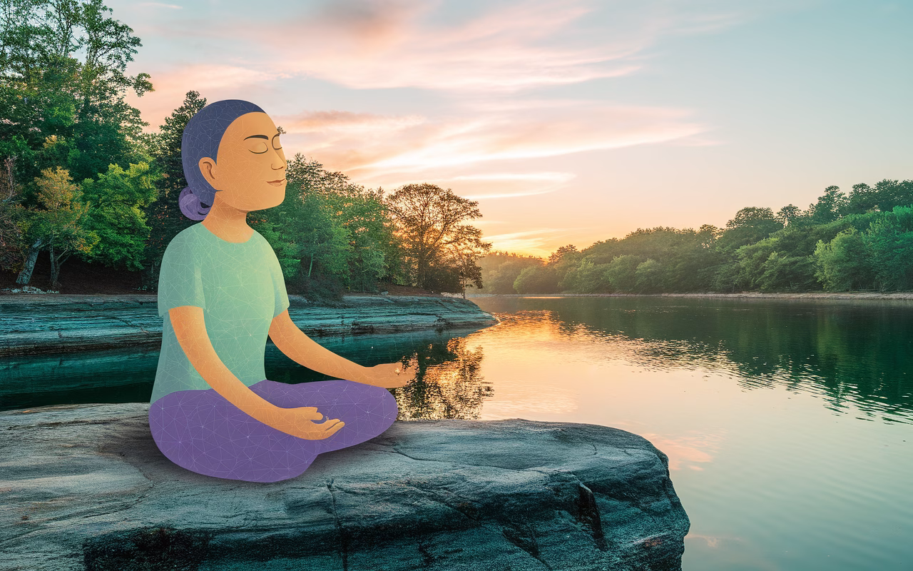 Self-care and boundaries Person meditating peacefully amidst nature, symbolizing self-care and setting boundaries.
