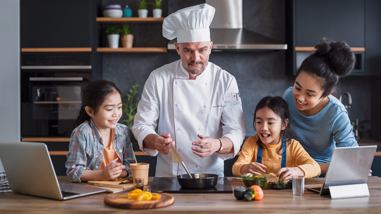 chef teaching via laptop