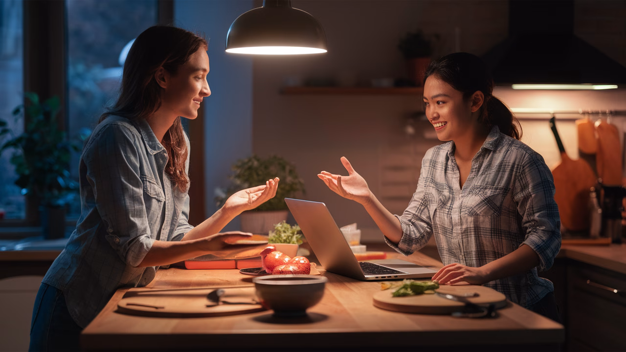 person cooking on video call